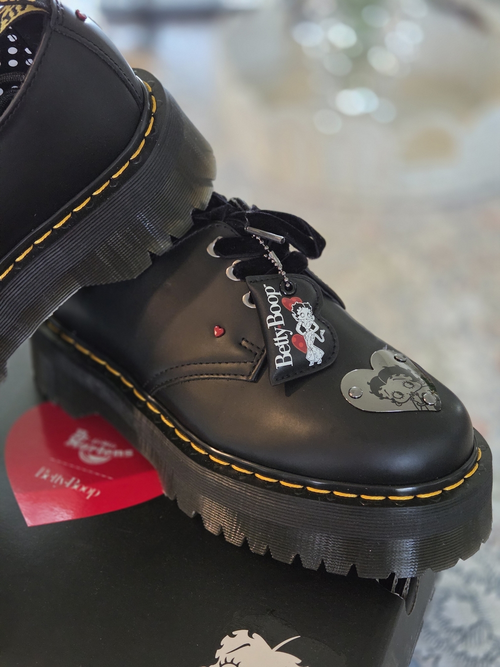 Dr. Martens X Betty Boop Heart Black Leather Accent Lace-Up Shoes